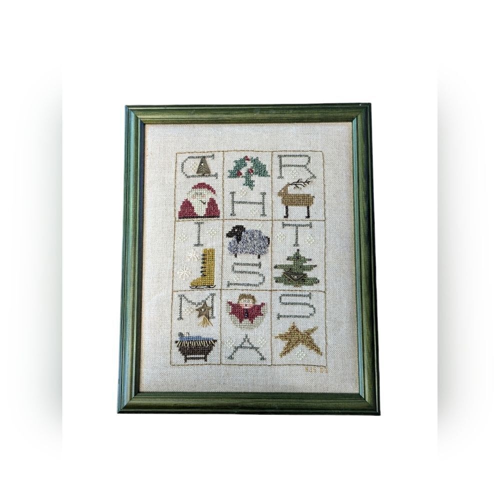 Handmade Christmas framed needle point country chic